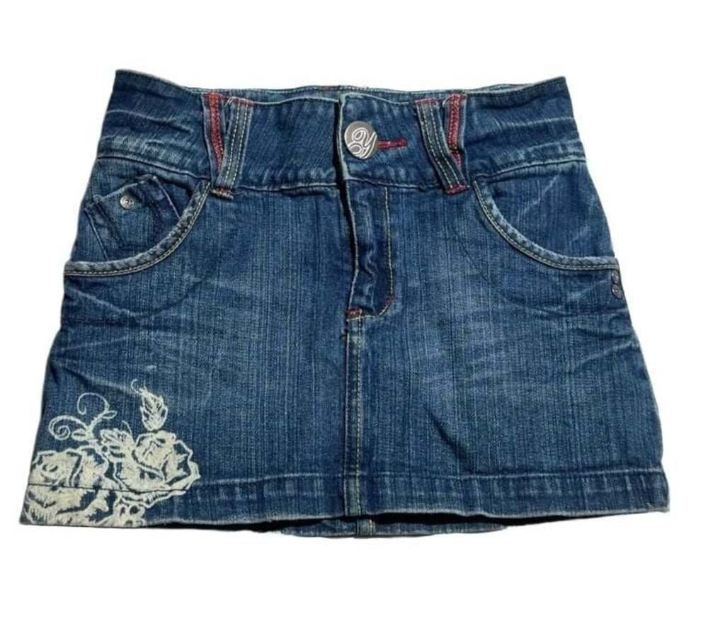 Y2K YES Denim Mini Skirt Floral Print Size L (10/12) girls